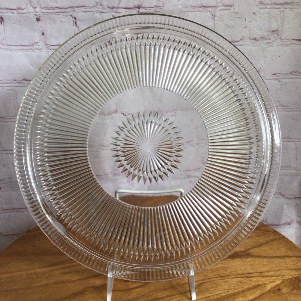 Vintage Clear Glass Ribbed Starburst Serveware Platter
